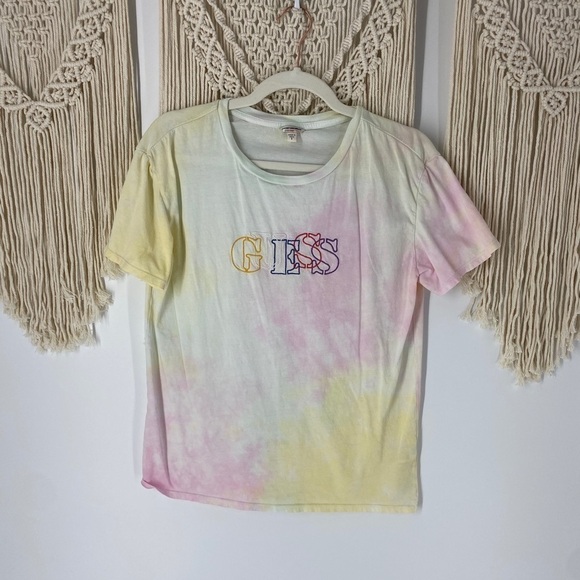 Guess Embroidered Logo Tie Dye T-Shirt Crew Neck - Picture 1 of 6